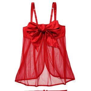 Slip Cami Babydoll Sexy True Red Satin Bust Bow Gift Wrap